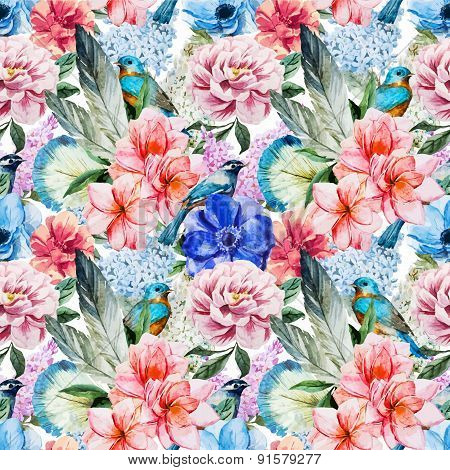 Watercolor flowers pattern