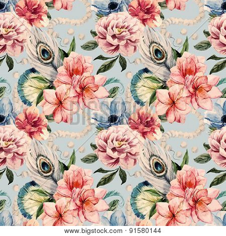 Watercolor flowers pattern