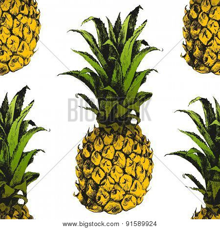 Hand drawn pineapple seamless pattern