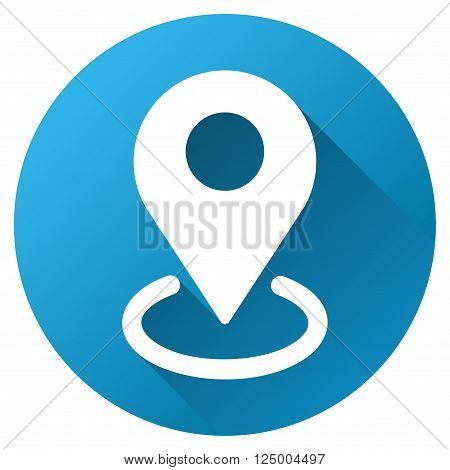 Geo Targeting vector toolbar icon for software design. Style is a white symbol on a round blue circle with gradient shadow.