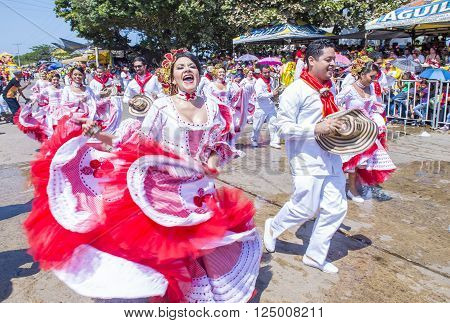 BARRANQUILLA COLOMBIA - FEB 07 : Participants in the Barranquilla Carnival in Barranquilla Colombia on February 07 2016. Barranquilla Carnival is one of the biggest carnival in the world