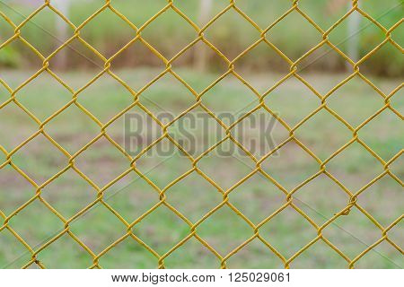 Yellow Chain Link Fence with natural green background