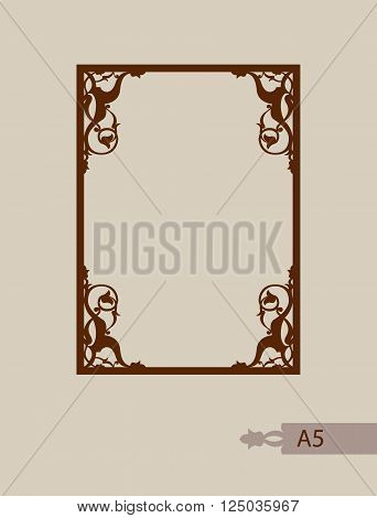 Abstract square photo frame with swirls. Pattern is suitable for greeting cards invitations menus design interiors etc. Template suitable for laser cutting or printing. Vector. Easy to edit