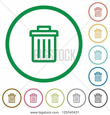 Set of delete color round outlined flat icons on white background