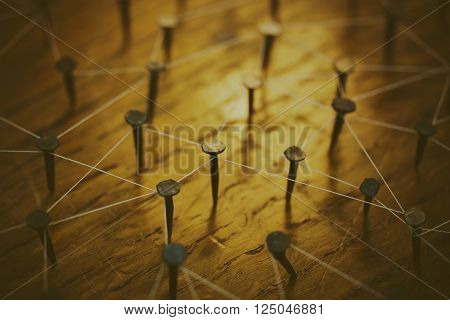 Rustic Nails In Wood Linked By Cotton