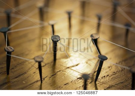 Rustic Nails In Wood Linked By Cotton