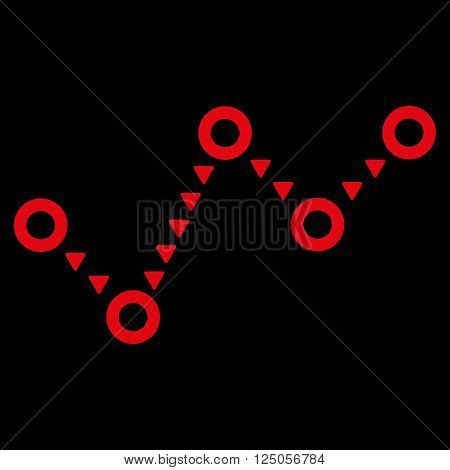 Dotted Trend vector icon. Dotted Trend icon symbol. Dotted Trend icon image. Dotted Trend icon picture. Dotted Trend pictogram. Flat red dotted trend icon. Isolated dotted trend icon graphic.