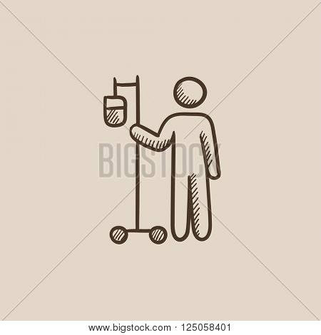 Patient standing with intravenous dropper sketch icon.