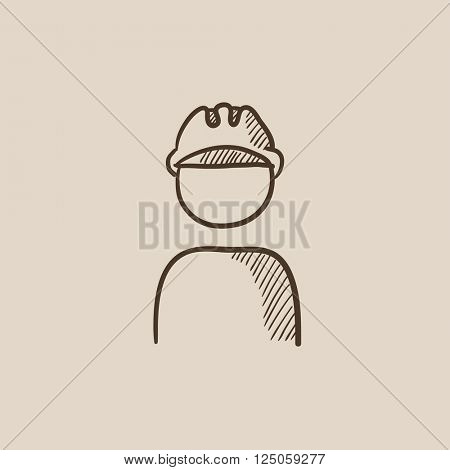 Worker wearing hard hat sketch icon.