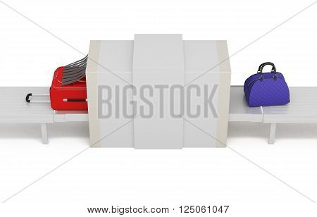 Illustration of baggage scanner isolated on white background. 3d rendering.