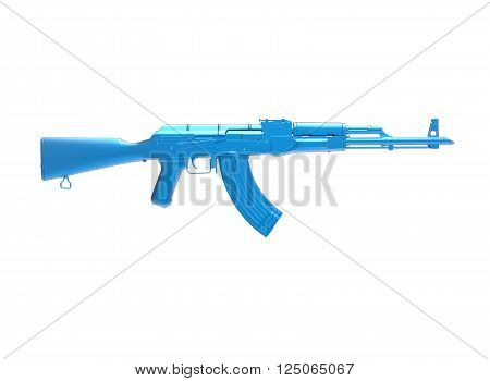 akm assault rifle 3d illustration in color. metal parts. transparent body. lines contour.