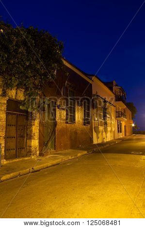 CARTAGENA, COLOMBIA - SEPTEMBER 27 2011: Cochera del Hobo Street in Cartagena de Indias just before sunrise