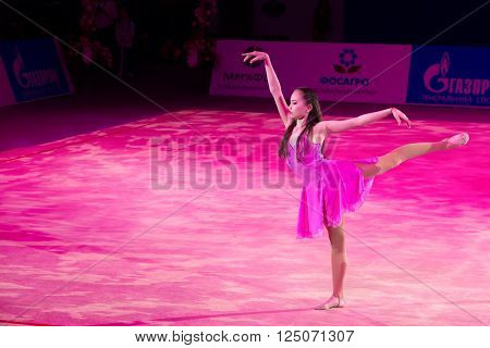 MOSCOW RUSSIA - FEBRUARY 21 2016:Son Yeon Jae Korea at the gala concert Grand Prix Moscow - 2016 in Moscow sport palace Luzhniki Russia