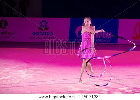 MOSCOW RUSSIA - FEBRUARY 21 2016:Son Yeon Jae Korea at the gala concert Grand Prix Moscow - 2016 in Moscow sport palace Luzhniki Russia