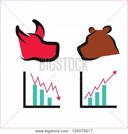 Stock market graph with bull and bear shape illustration vector