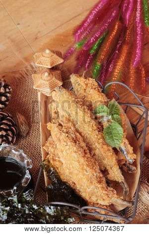 shishamo fried with sause is a delicious