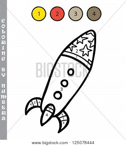 funny coloring by numbers educational kids game. Vector illustration coloring by numbers educational kids game of cartoon rocket for kids