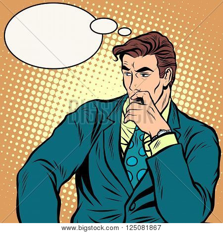 The businessman thinks business vector pop art retro style. Business concept idea and creativity