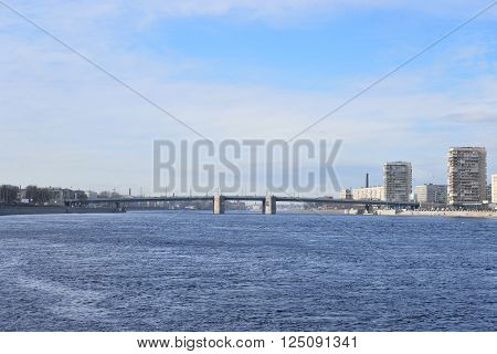 Volodarsky Bridge in St.Petersburg at sunny spring day Russia.