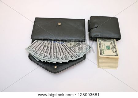 cash in two leather wallets women's men's
