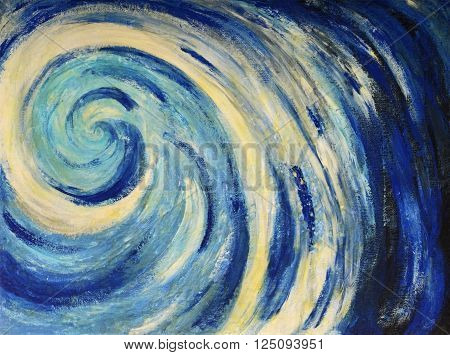 Sea wave image of abstract painting tempera on canvas