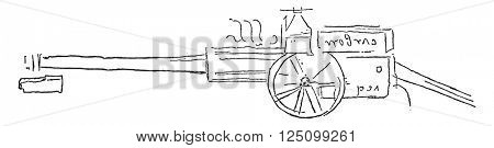 The Architonnere fitted on a train for transportation, vintage engraved illustration. Magasin Pittoresque 1847.