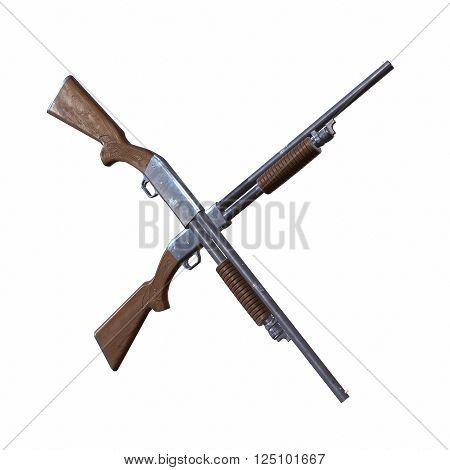 Ithaca old shotguns 3D illustration on white background isolated