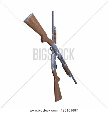 Ithaca old shotguns 3D illustration on white background isolated