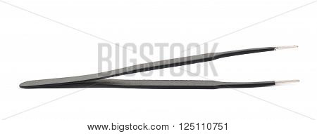Black metal anti-static tweezers tool isolated over the white background