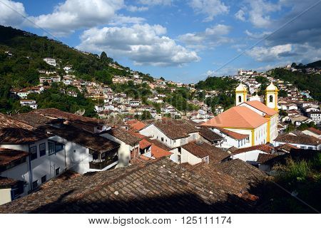 View of the unesco world heritage city of Ouro Preto in Minas Gerais Brazil
