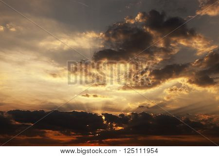 Photographed Close Up The Sky During Sunset Soltse Colored Clouds, Defocused