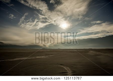 Night landscape inside Mount Bromo volcano caldera, Java, Indonesia