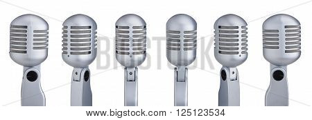 Set of vintage microphones isolated on white background
