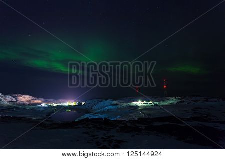 Green Aurora on Teriberka in Murmansk region Russia