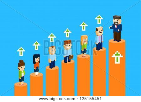 Business People Standing Financial Bar Graph Group Concept Businesspeople Team Vector Growth Chart Vector Illustration