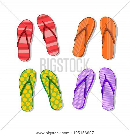 Flip Flops Icon Summer Slippers Foot Wear Set Collection Flat Vector Illustration