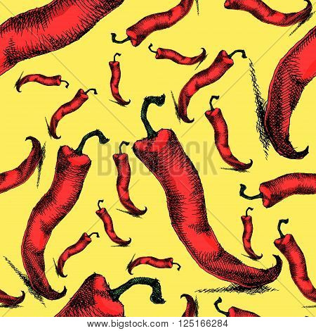 Red hot pepper. Colorful hand drawn seamless vector stock illustration