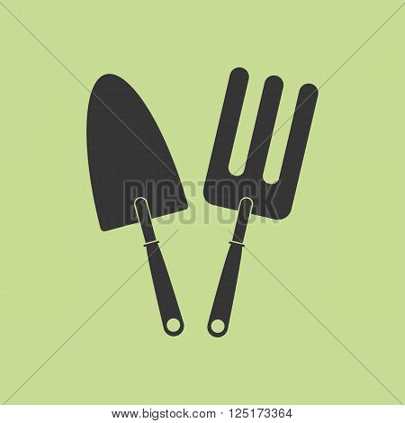 Garden tools. Garden fork and trowel spade. Vector illustration