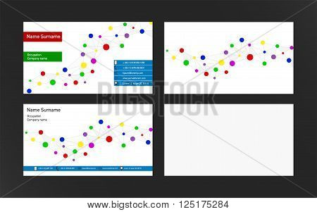 Set of modern business cards with dots connection. Bright color business cards.