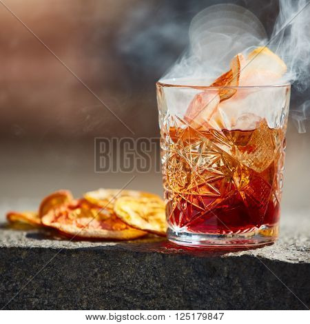 The Negroni. Old fashioned cocktail. Shallow dof