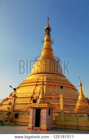 Full length view of Botataung Pagoda in Yangon (former Burma) Myanmar shot at sunset