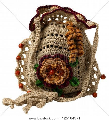 Knitted handmade Gift Bag isolated white background