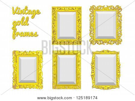 Set of vector golden vintage frame isolated on white background
