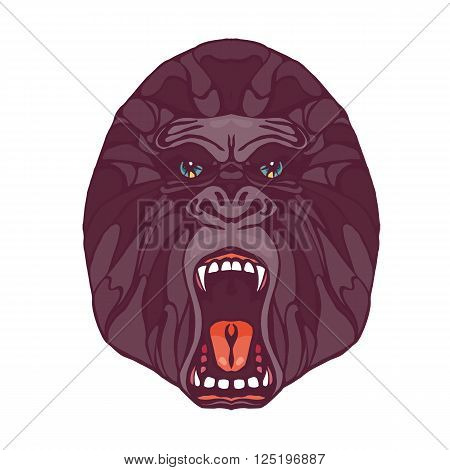 Growling detailed gorilla in cartoon style. Design for t-shirt poster bag. Vector