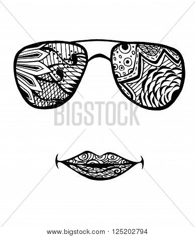 Hand drawn woman's fashion sun glasses for coloring book