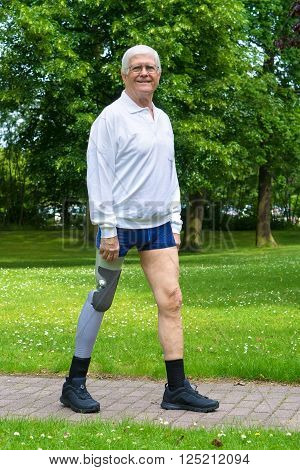 Smiling Senior Man With False Leg