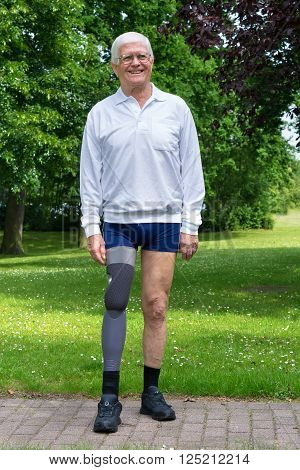 Happy Senior Man With False Leg