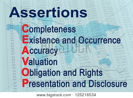Assertions CEAVOP - Financial auditing acronym. Business