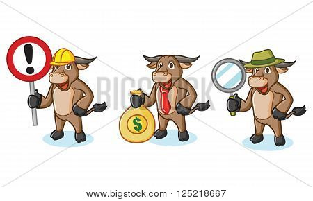 Buffalo Cream Mascot with sign, money and magnifying