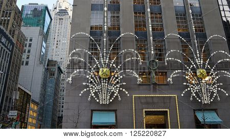 NEW YORK, NY - DEC 20: Tiffany's Fifth Avenue flagship store in Manhattan, New York, as seen on Dec 20, 2015. Tiffany is renowned for its luxury goods and is particularly known for its diamond jewelry.